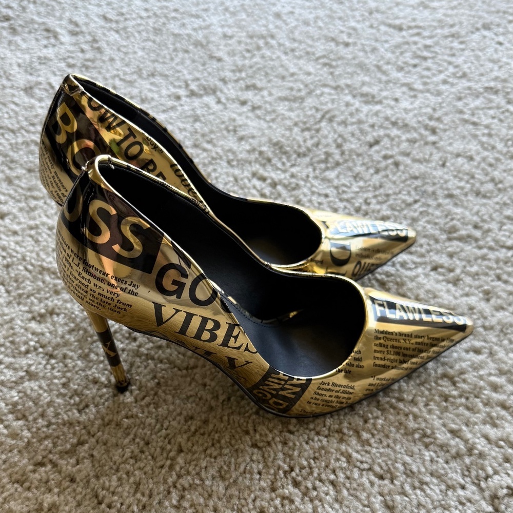 Gold and black Glam Steve Madden stilettos